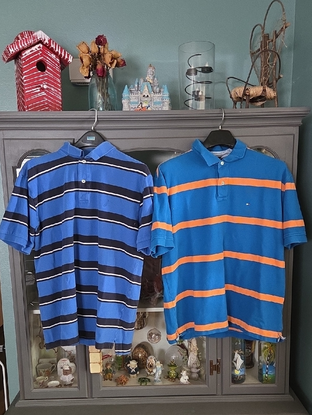 Blue Striped Polo Shirt - Pair (Blue & Orange Accents)